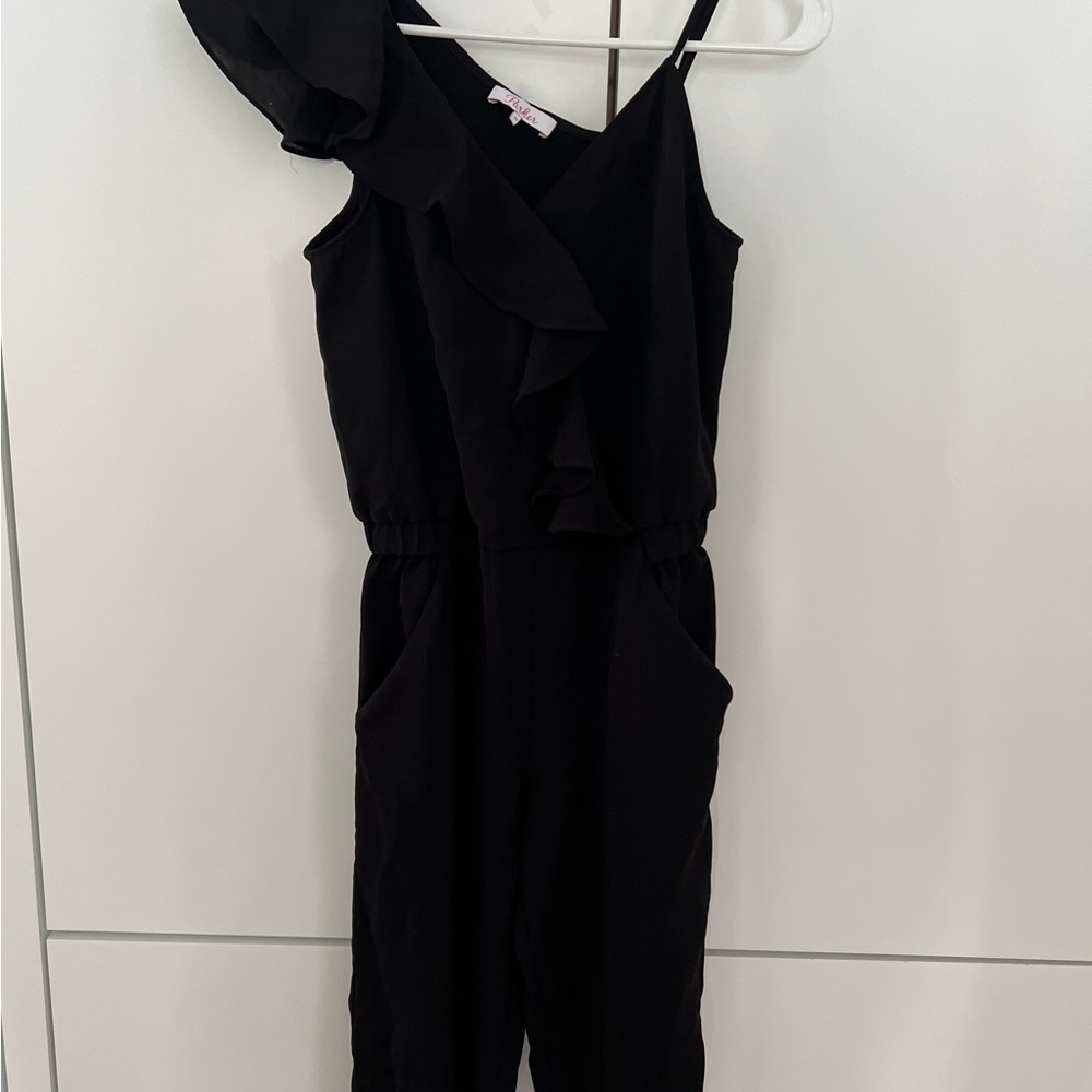 Parker sleeveless jumpsuit with ruffle. Perfect for comfy or going out!